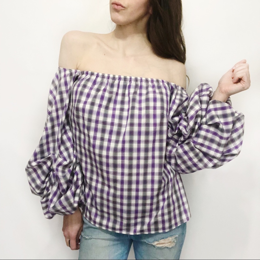Petersyn NEW Hannah Plaid Voluminous Sleeve Top